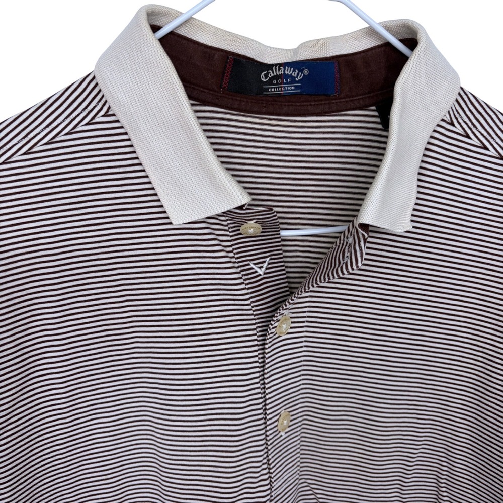 Callaway Golf Collection Striped Polo Shirt Medium Men's Brown‎ & Cream Golfing